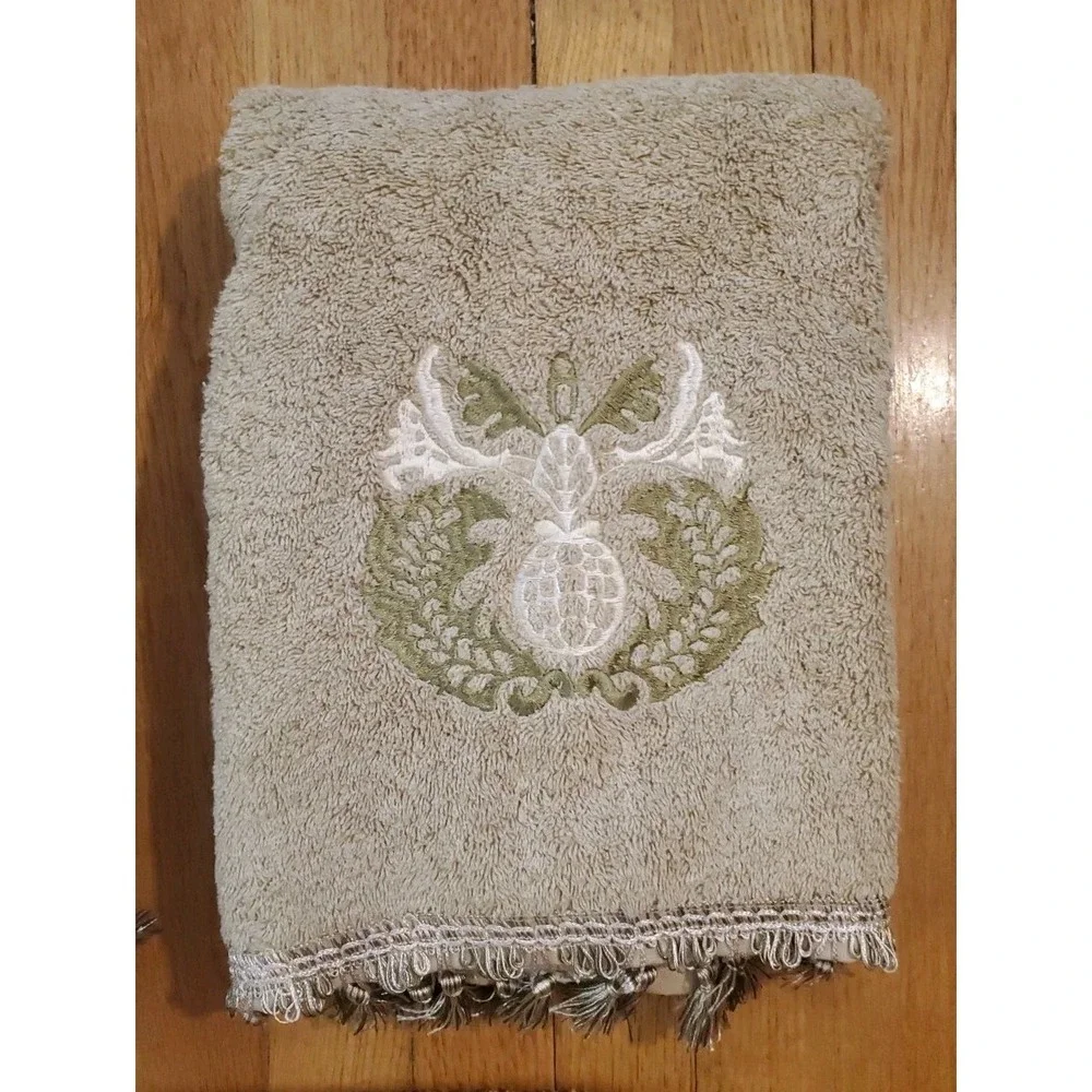 Vintage‎ Abbey Hill Regal Sage Bath Towel Set 2 Bath 1 Hand Towel Tassels Kmart